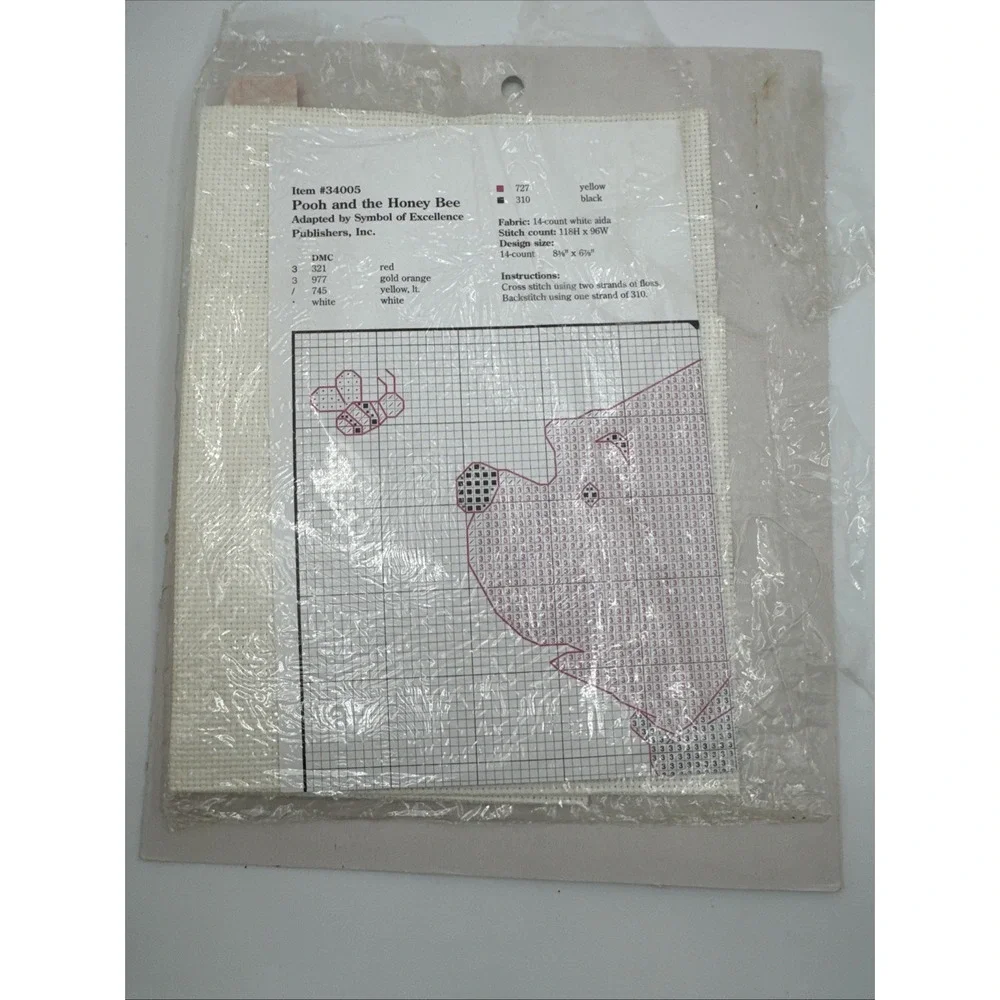 VTG Counted Cross Stitch Kit Pooh & Honey Bee Disney Winnie The Pooh‎ 14ct Aida
